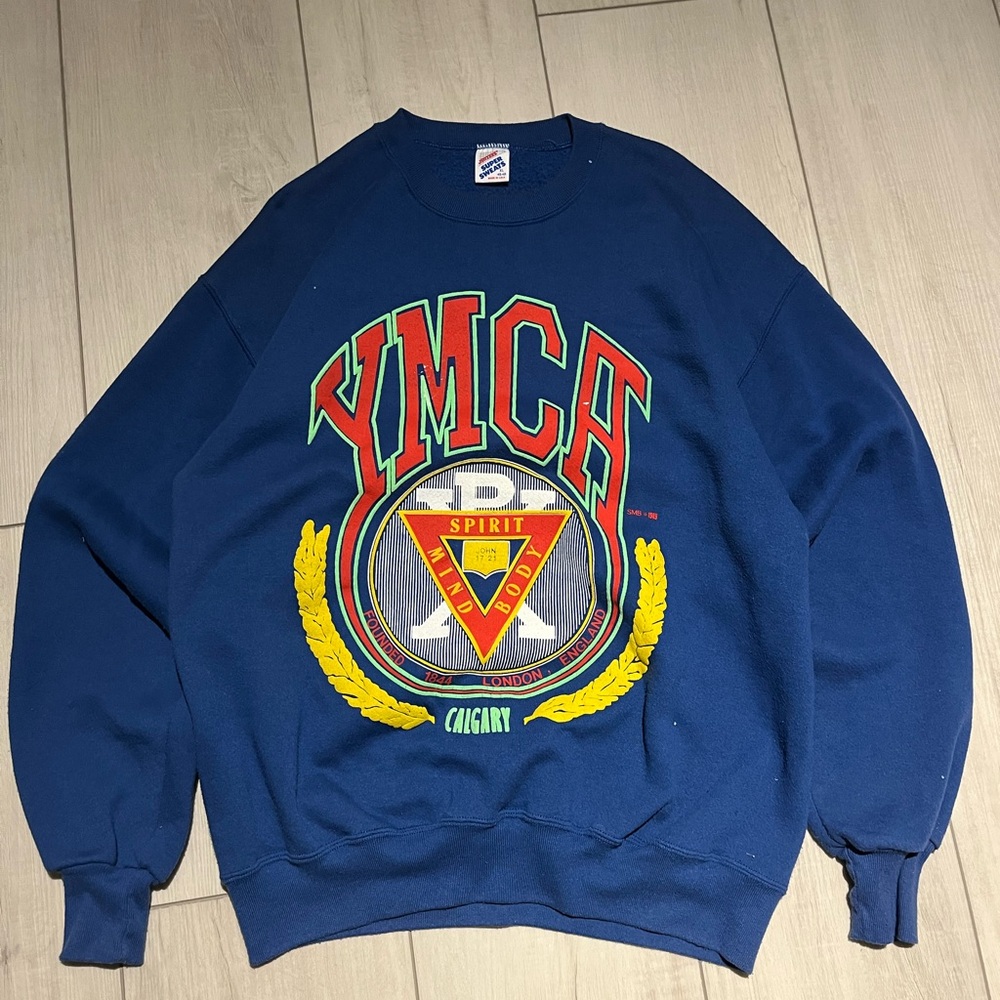 80s Vintage YMCA Spirit Blue Sweater
